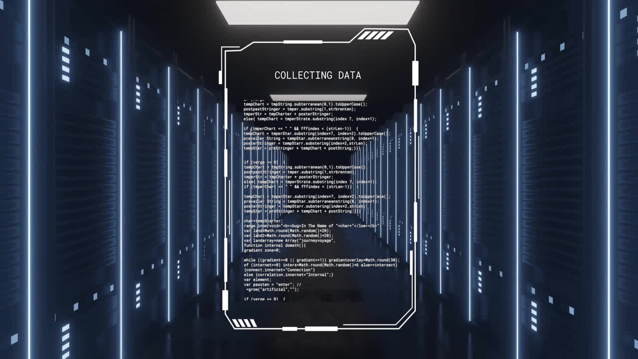 animación del procesamiento de datos digitales a través de servidores informáticos