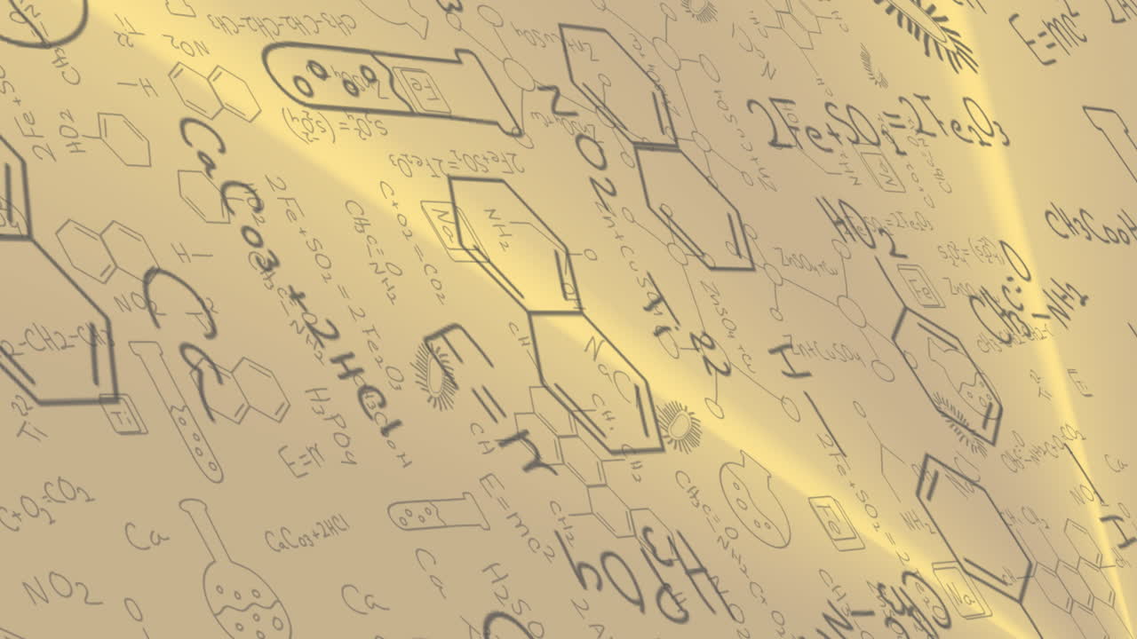 화학 공식의 애니메이션과 추상적인 배경에 대한 유기체의 여러 그림