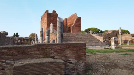 capitolium, roman temple located in ostia antica, a huge and world famous archaeological site from ancient rome, truck move