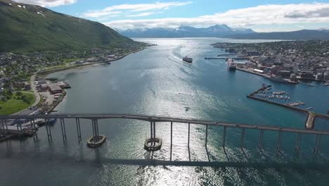 tromso, norway aerial footage. tromso is considered the northernmost city in the world with a population above 50000.