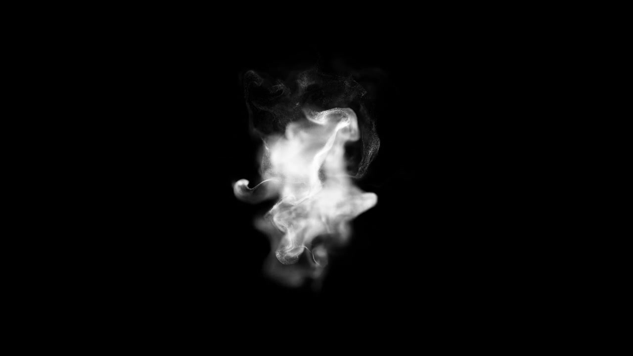 Due nuvole di fumo bianco che si scontrano e si dissolvono su sfondo nero