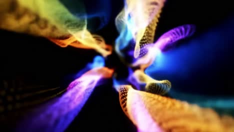 dynamic visual exploration of colorful waves and patterns radiating from a central point, creating a mesmerizing abstract display in motion