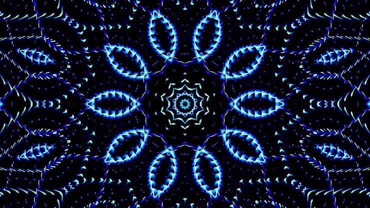 shining bright lines set blue wave motion, colorful, on black background