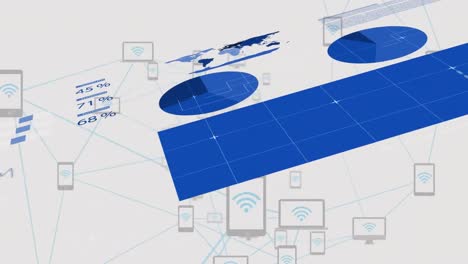 Animation-Der-Finanzdatenverarbeitung-über-Ein-Netzwerk-Von-Verbindungen-Mit-Elektronischen-Geräten