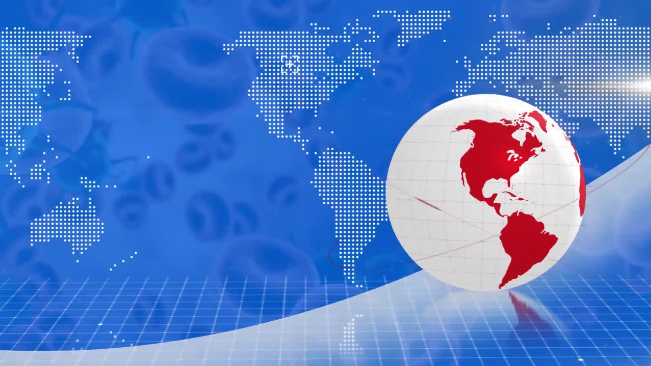 여러 개의 혈관과 파란색 배경에 대한 세계 지도에 대해 회전하는 지구