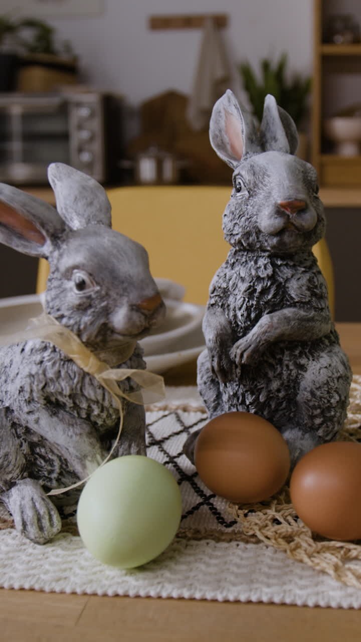 Easter Table Setting with Rabbits and Eggs