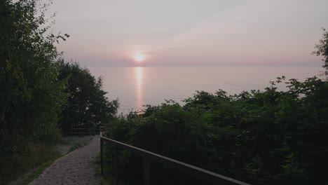 sunrise at knäbäckshusen sandy stairway, in south sweden österlen, static wide shot