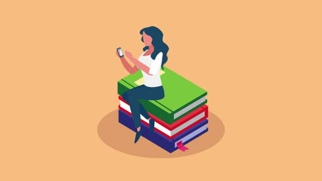 educación en línea con estudiantes femeninas usando teléfonos inteligentes