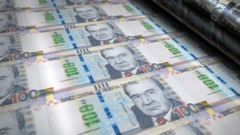 billetes de dinero de soles peruanos que imprimen en bucle sin costuras