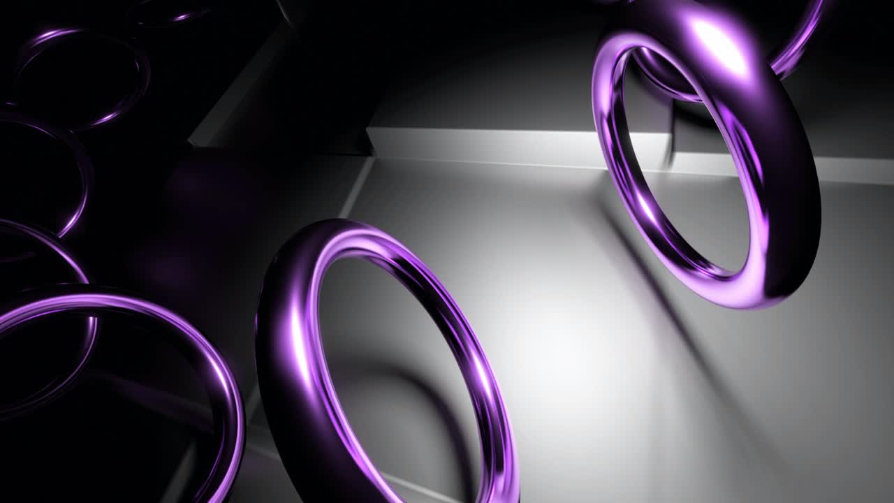 renderizado en 3d de anillos metálicos púrpuras