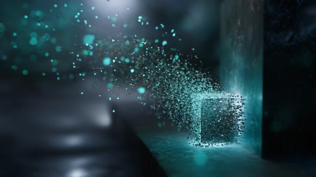 A mysterious cube emanating particles of light and energy in a mesmerizing display, with an ethereal atmosphere that captivates the viewer's imagination and invites exploration