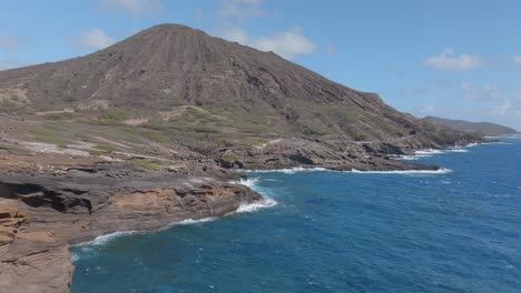 aerial view of a volcano coastline