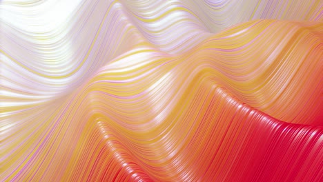 beautiful abstract background of waves on surface, red yellow color gradients, extruded lines as striped fabric surface with folds or waves on liquid. 4k loop. 12