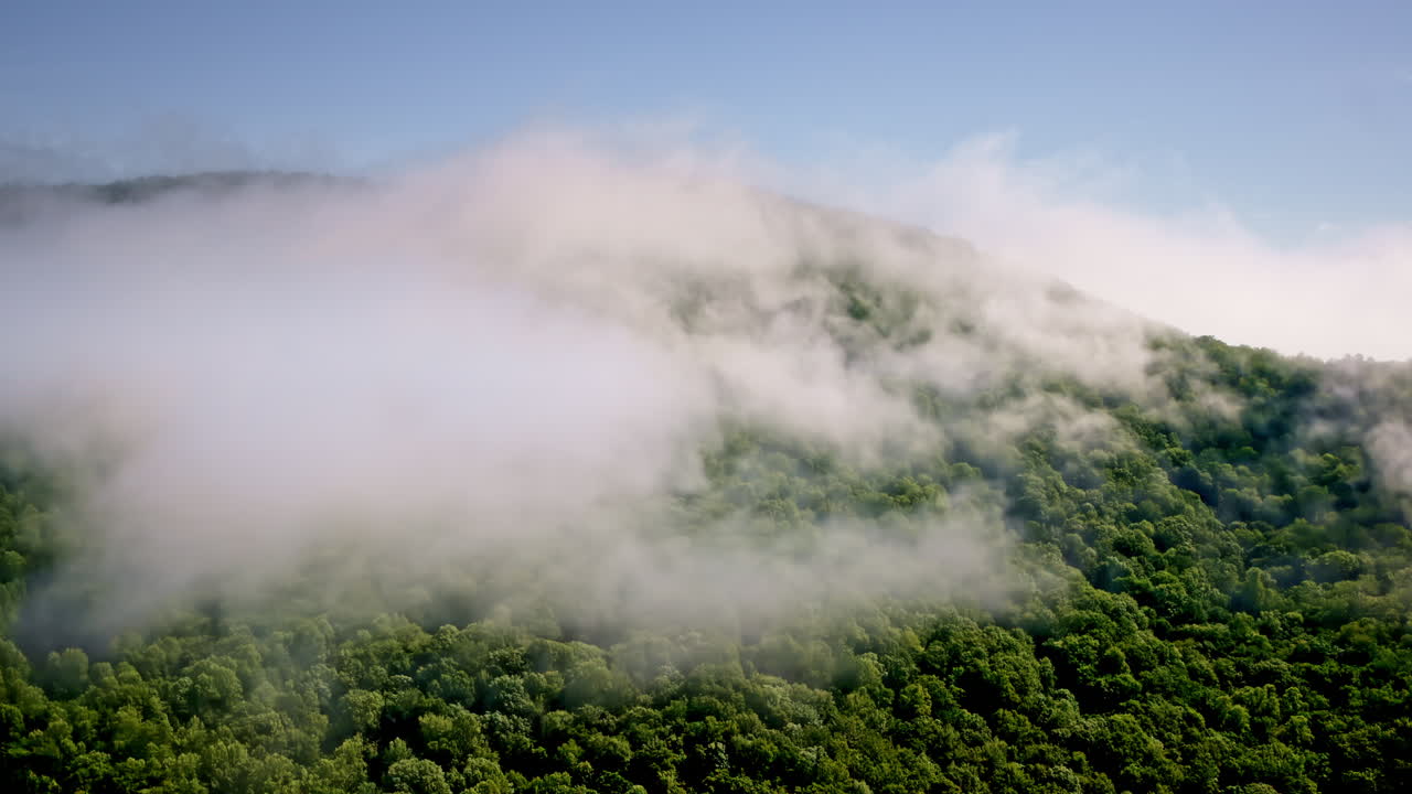 Dramatic aerial view of the mist-covered Smoky Mountains in North Carolina, USA