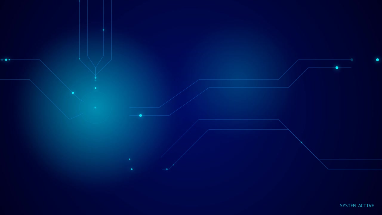 Linee di circuito digitale astratto e nodi luminosi su sfondo blu scuro