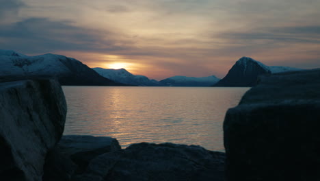 sunset at a norwegian fjord