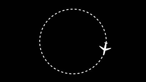 el avión vuela en círculo a partir de líneas punteadas sobre un fondo negro.