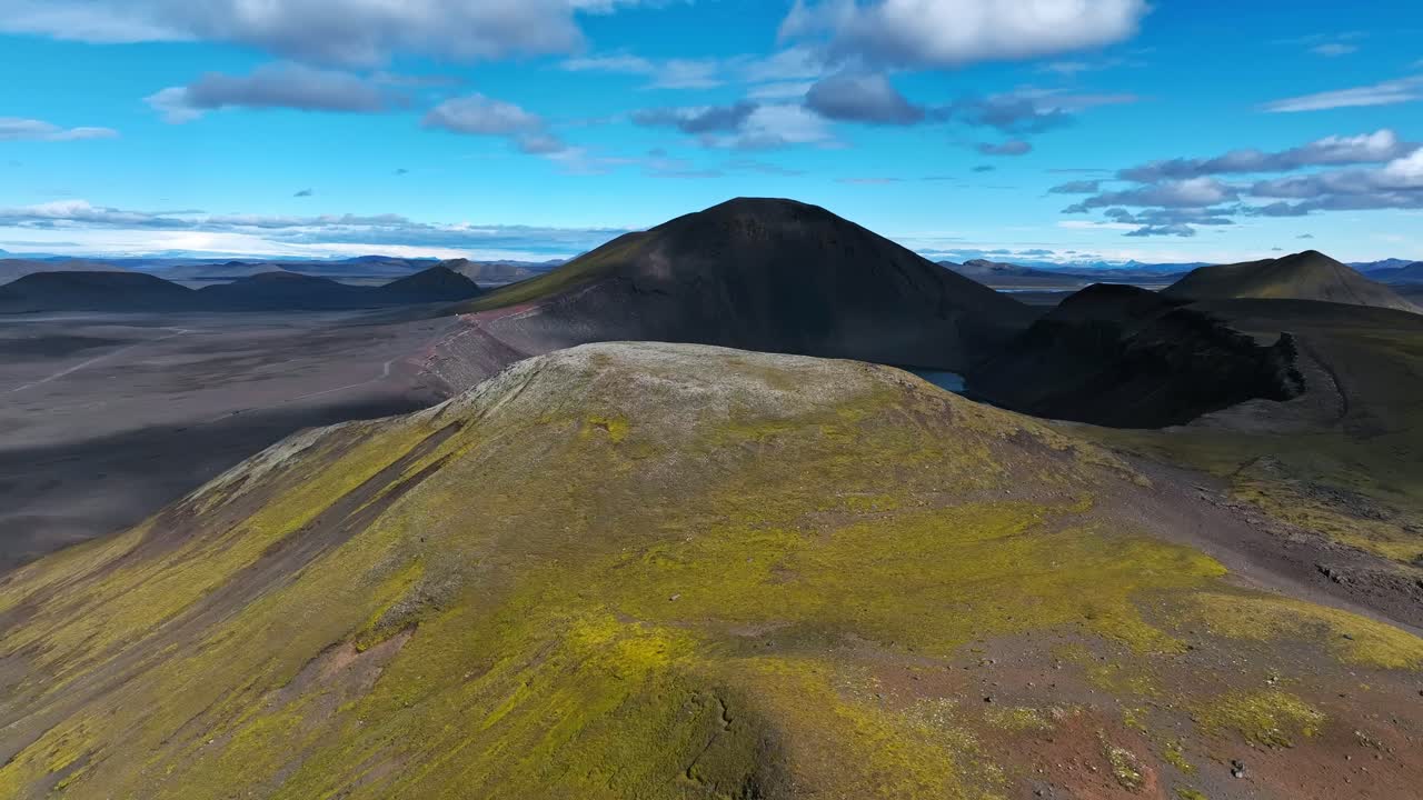 Peaceful landscape in Iceland. Green hill in aerial drone footage