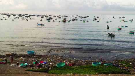 beach shore full of garbage trash in vietnam