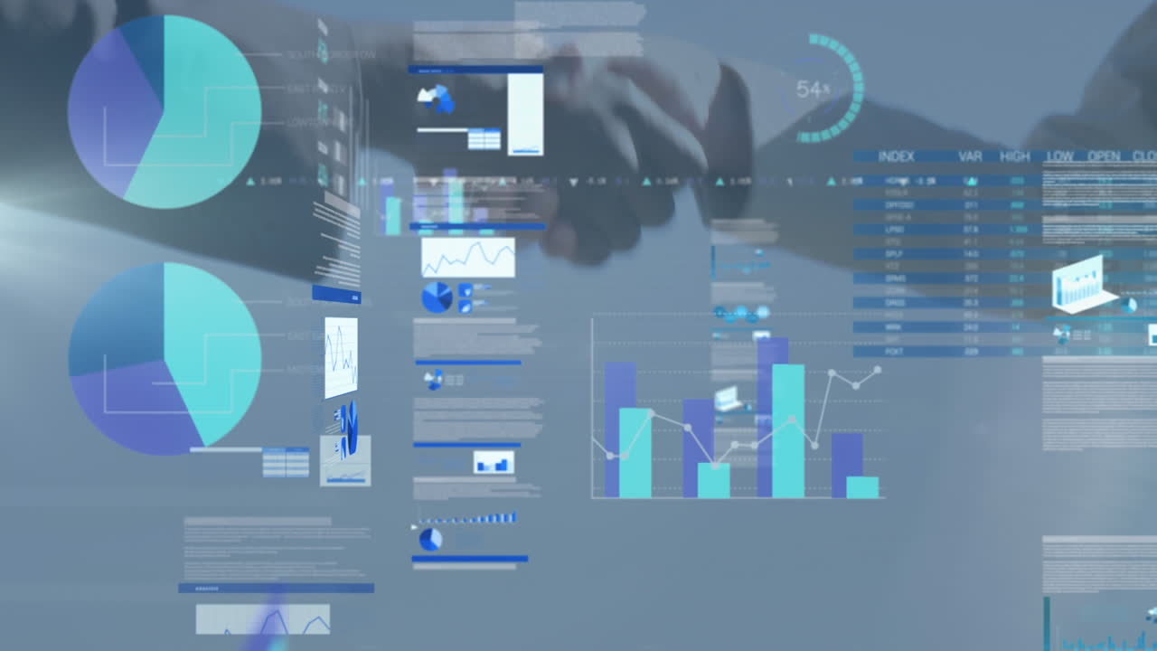 Animation of statistics and data processing over businessman handshake