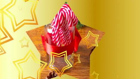 animación de estrellas que caen sobre los bastones de caramelo en navidad