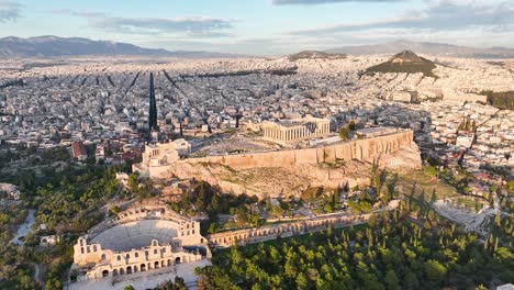 flying around the acropolis of athens, greece on a day with sunshine