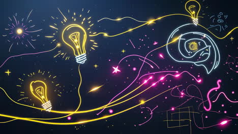 abstract glowing lightbulbs and idea connections