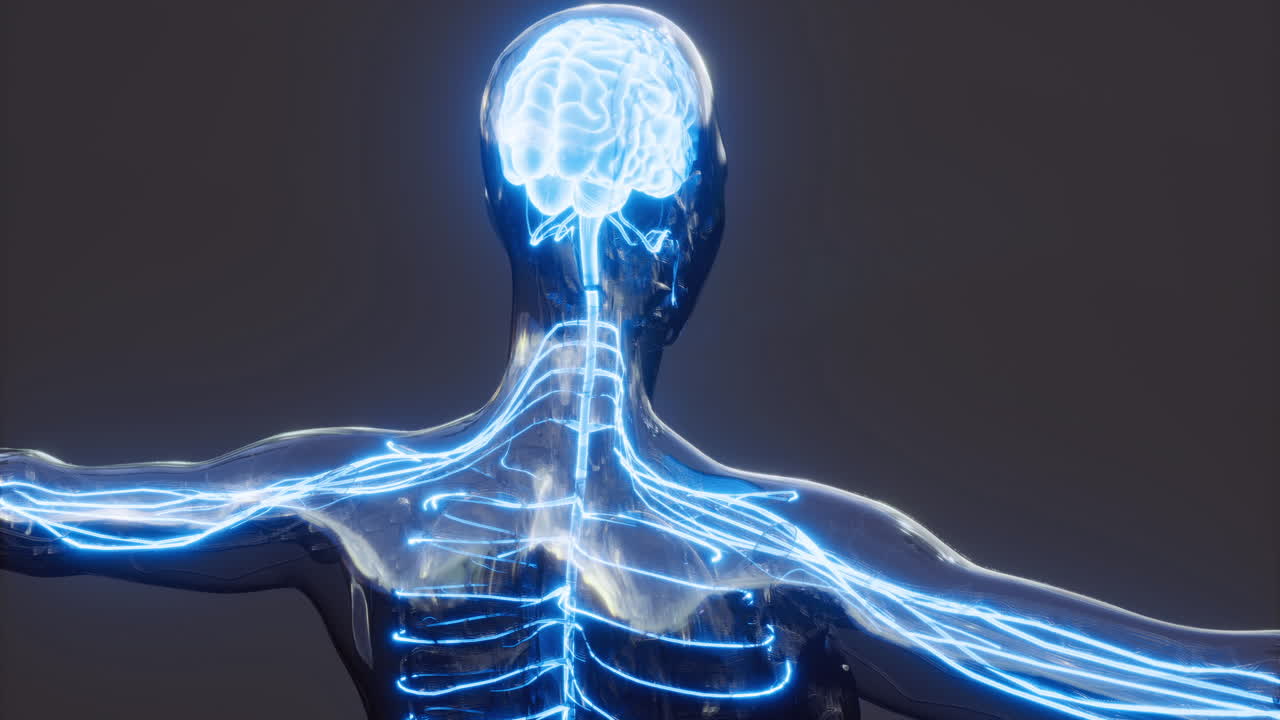 Detailed visualization of brain anatomy with nervous system connections