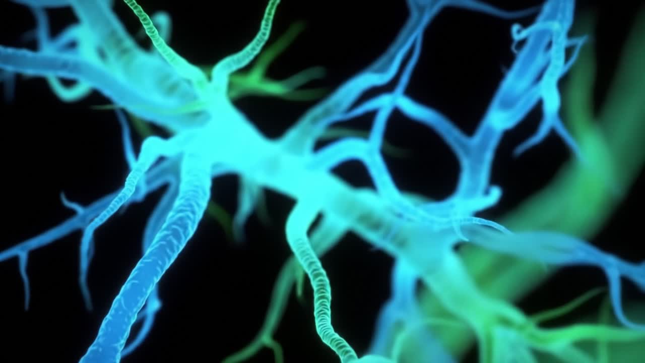 A Mesmerizing Close-Up of Neural Networks: Exploring the Intricate Structures and Vibrant Colors of Neurons and Nerve Cells Under Magnification