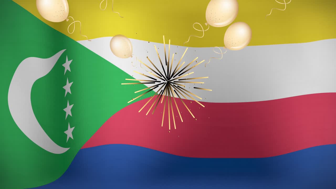 Animation af balloner over Comorernes flag