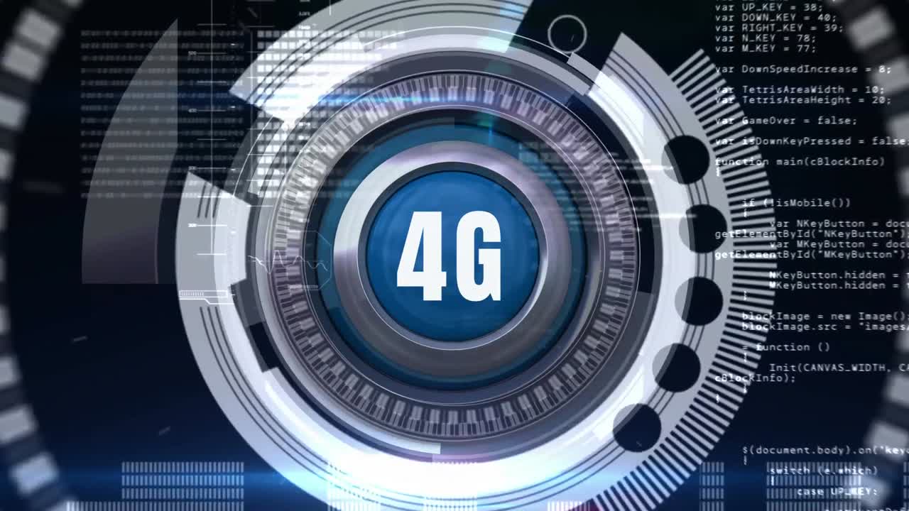 Animazione di un simbolo 4G futuristico e luminoso con interfaccia digitale