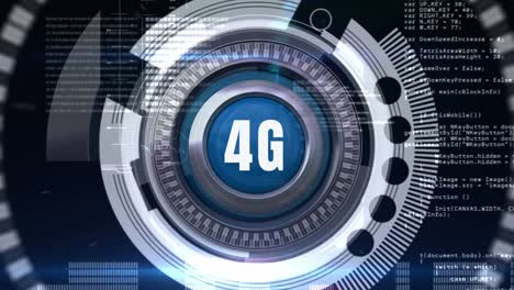 animación de un símbolo 4g brillante futurista con interfaz digital