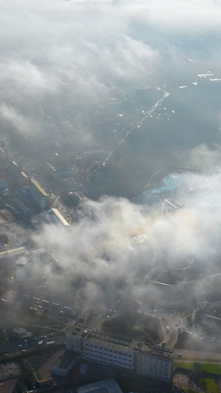 Aerial drone view of clouds over Chisinau, Moldova. Vertical