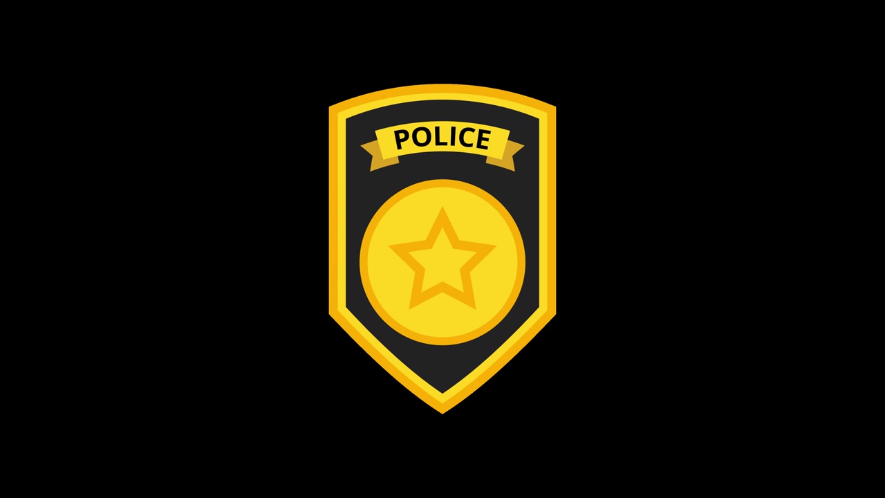 Police officer badge. Loop animation in alpha channel. 4K resolution.