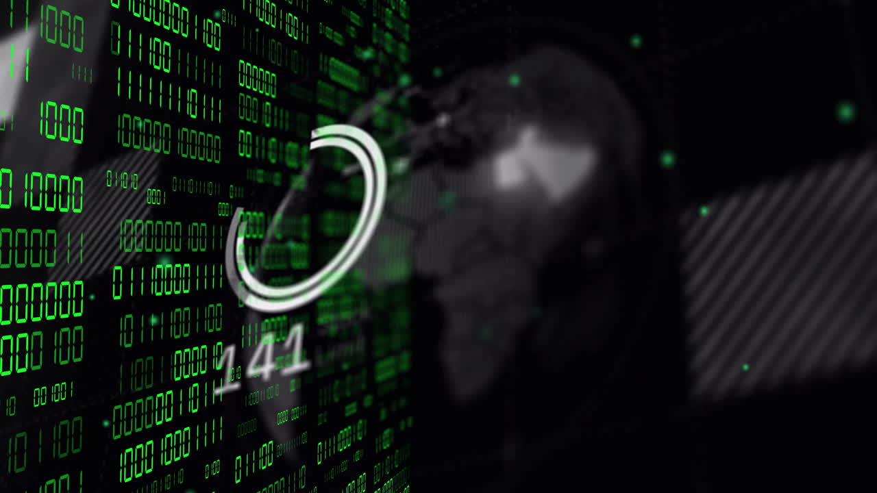 Animation of data processing over globe on black background