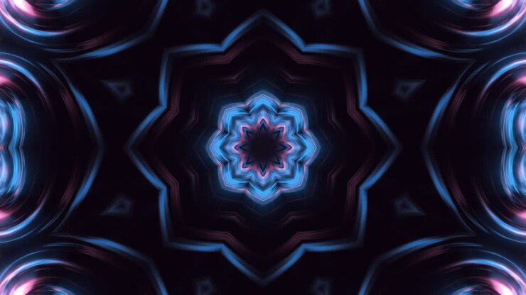 Visual de Caleidoscópio Abstrato de Flores em Loop Contínuo.