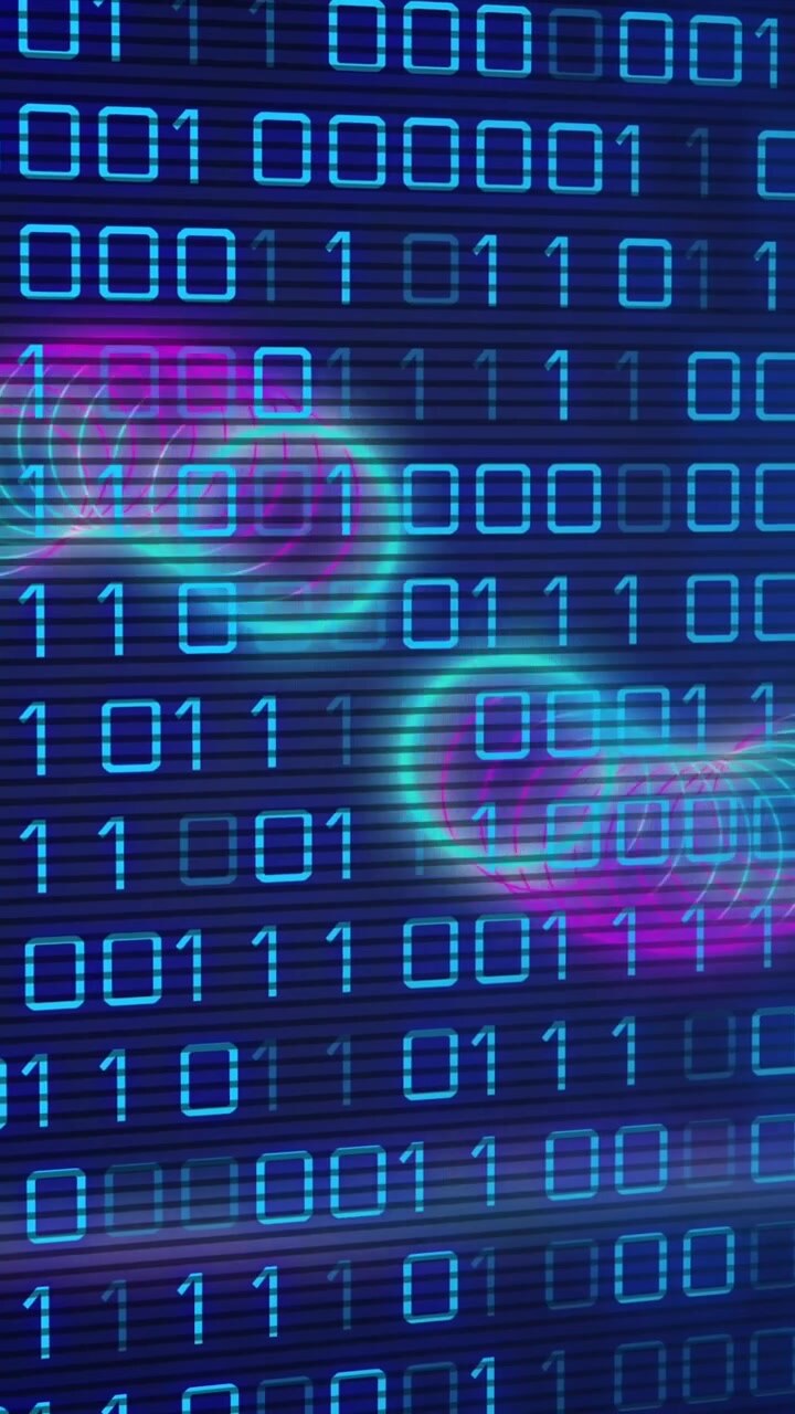 Animation von Kreisen über Binärcode auf marineblauem Hintergrund