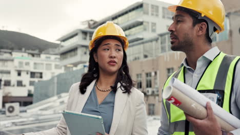 people, architect and tablet on rooftop