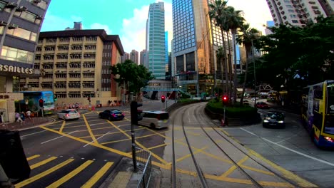 view of hong kong city busy streets from tramways