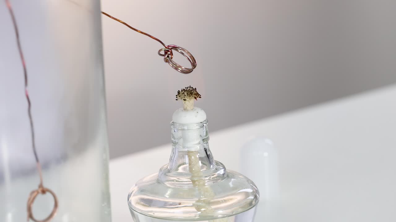 медная проволока реагирует с ацетоном в научной установке