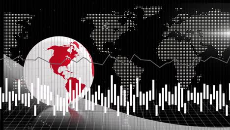 Animation-Von-Diagrammen-Mit-Rotierendem-Globus-über-Der-Karte-Vor-Schwarzem-Hintergrund