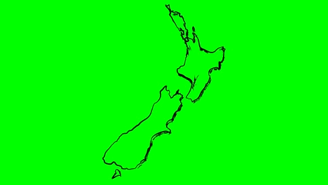 nueva zelanda dibujo contorno mapa en pantalla verde tablero blanco aislado