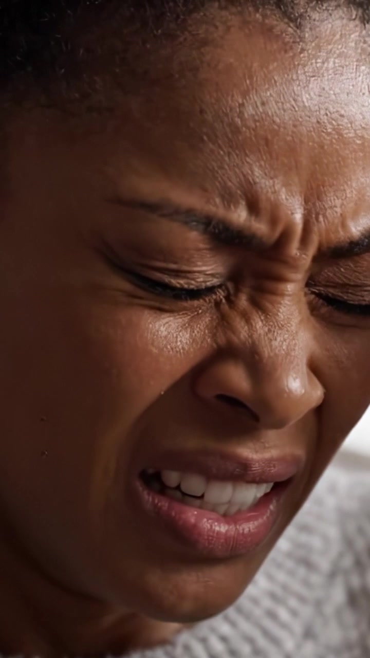 A Close-Up Emotional Portrait Capturing the Inner Turmoil and Vulnerability of a Woman Facing a Moment of Reflection and Introspection