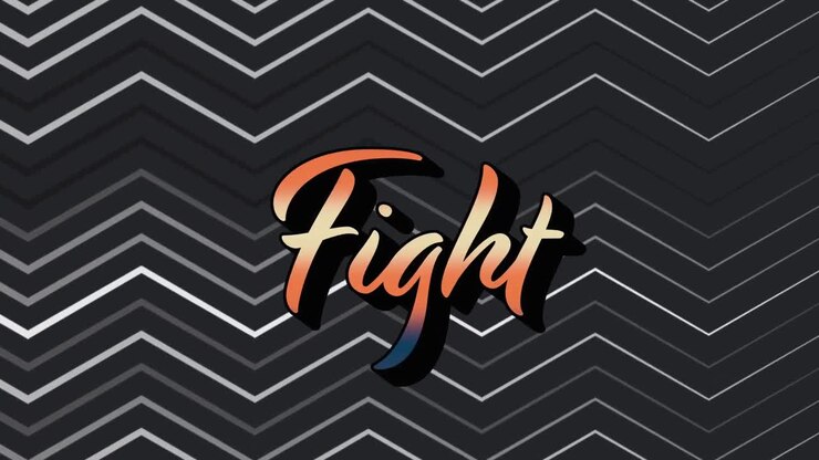 Animazione del testo "fight" ripetuto su linee su sfondo nero