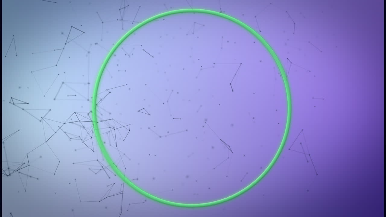 animación de un banner circular con espacio de copia contra una red de conexiones sobre un fondo púrpura