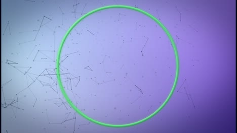 animación de un banner circular con espacio de copia contra una red de conexiones sobre un fondo púrpura