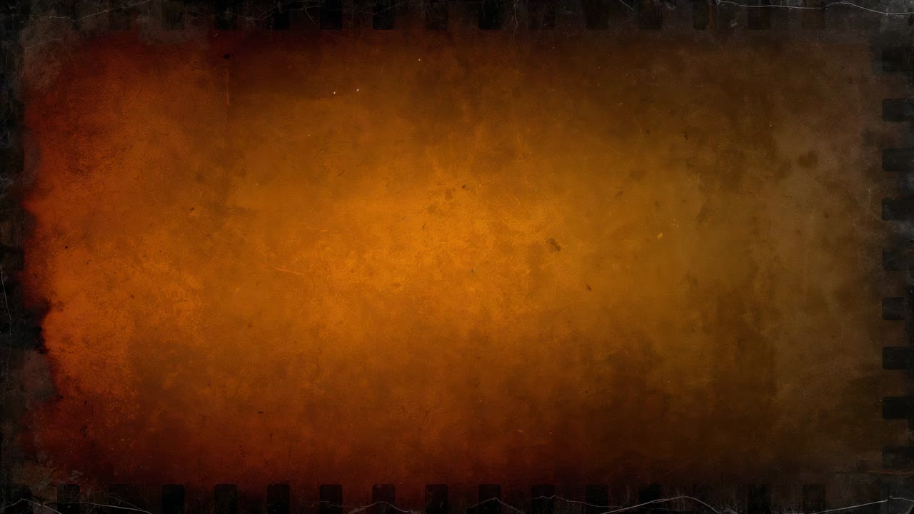 Flickering parchment shifting with frames advancing on film reel showing perforations and scratches