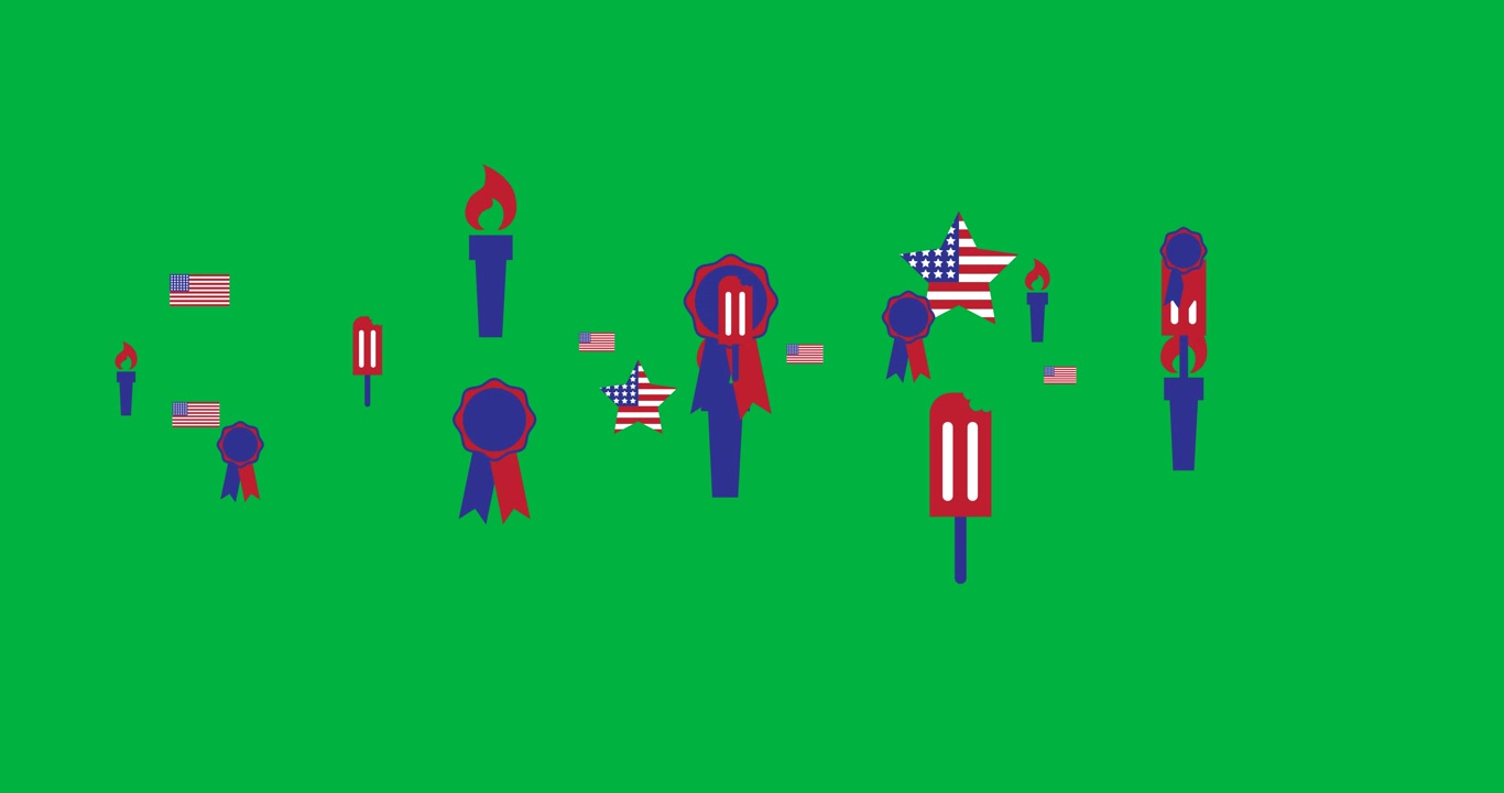 Digital animation of american independence celebration concept icons against black background