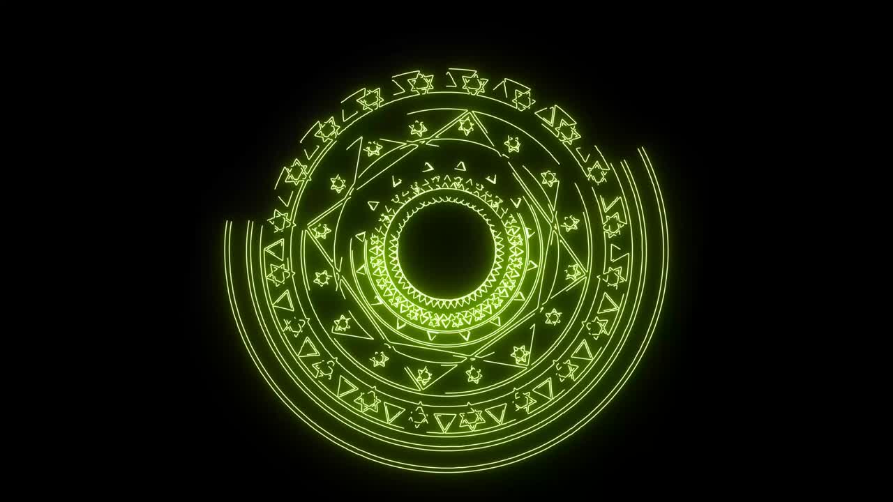 la energía mágica de seis estrellas, verde claro, gira lentamente y aparece para pancartas y anuncios.