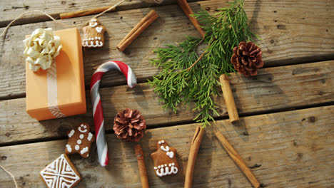 christmas cookies and various decorations on wooden table 4k